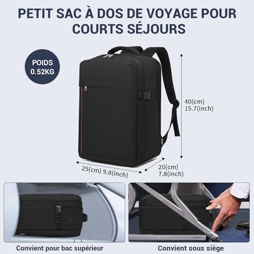 Kono Bagage Cabine Ryanair Approuvé Léger & Résistant Sac à Dos de Voyage Cabine Femme/Homme - 20L Valise Cabine Sous Si