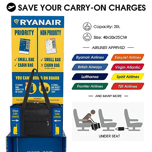 CNMTCCO Sac de Voyage Ryanair Noir 40x25x20cm Été Éco-Commerce Pliable et Léger Cabine 20L