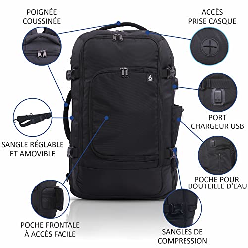 Aerolite Sac à Dos et Bagage en Cabine pour Travail et Voyage Sacoche Adaptive pour Portable de 15" 55x35x20 39L