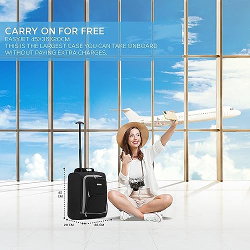 Valise cabine Flight Knight 2 roues légère pour EasyJet et Ryanair, voyageurs, avion, espace de rangement optimisé, 55x3