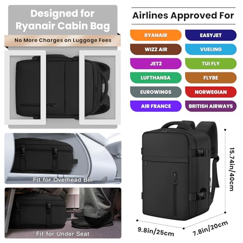 OTAHGK Bagage de Voyage Cabine pour Ryanair - Sac À Main Avion Noir | Fonctionnel pour l'École et le Bureau | Portable.V
